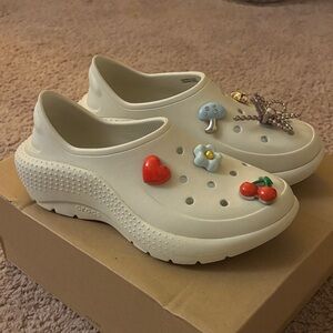 CROCS Cream Clogs with Fun Charms
